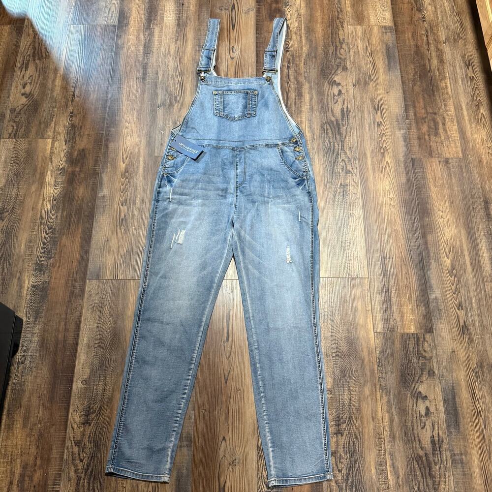 NWT Anna-Kaci Womens 2XL Distressed Denim Overalls Boyfriend Bib Jumpsuit